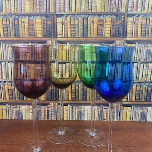 Vintage Spectrum Hand Blown Crystal Gem Rainbow Wine | Retro Glassware |