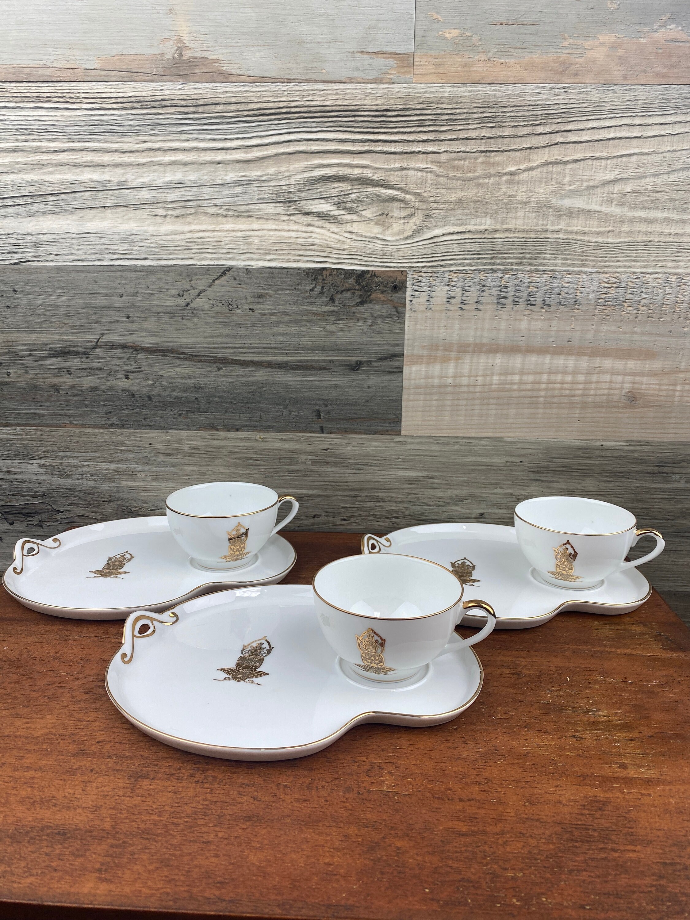 Set of 3 Vintage Kutani Hand Painted China “BUNJI Pattern” Snack Plates