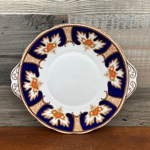 Royal Albert Heirloom Cake Plate: English China with Cobalt Rim