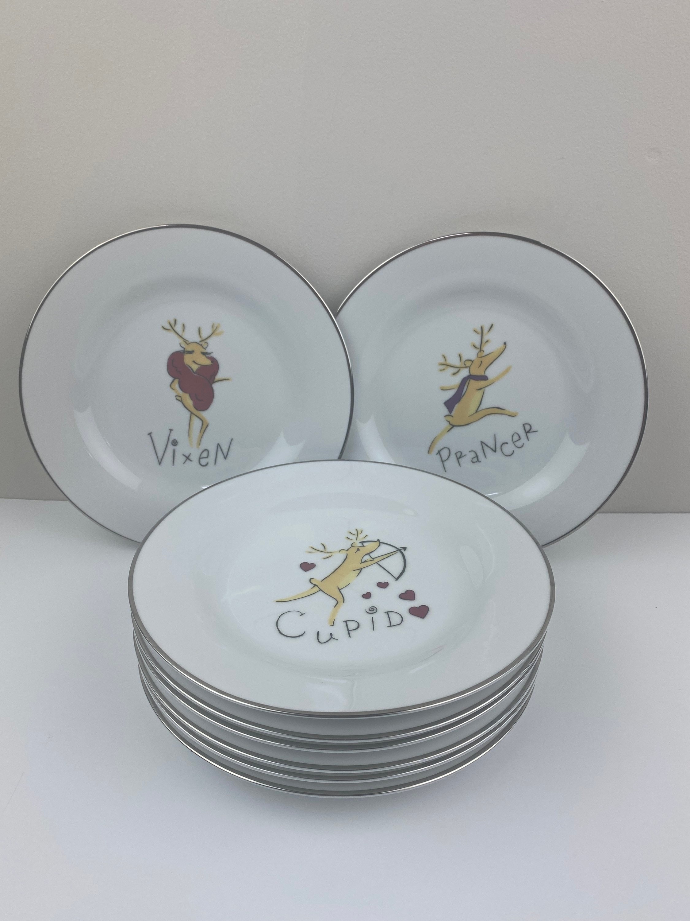 Set of Pottery Barn Christmas Reindeer Salad I Dessert Plates
