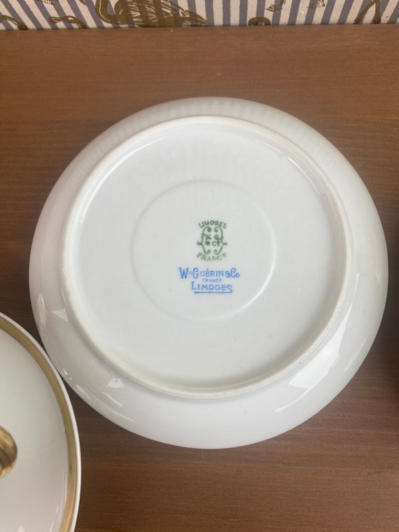 4 ASSIETTES DESSERT Porcelaine de Limoges Blanche bordure dorée