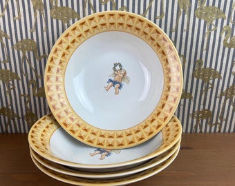 Fitz & Floyd Cherub Coupe Bowls – zestaw 4 zabytkowych misek porcelanowych