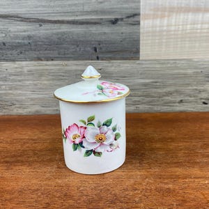 Vintage James Kent Old Foley Bone China Jar with a Floral Cabbage Rose Pattern