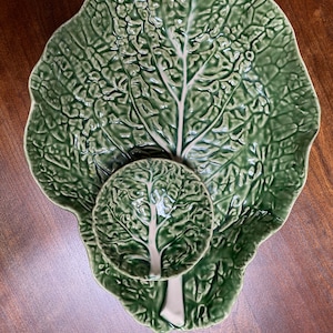 Bordallo Pinheiro Cabbage Ware Chip and Dip Platter - Portugal