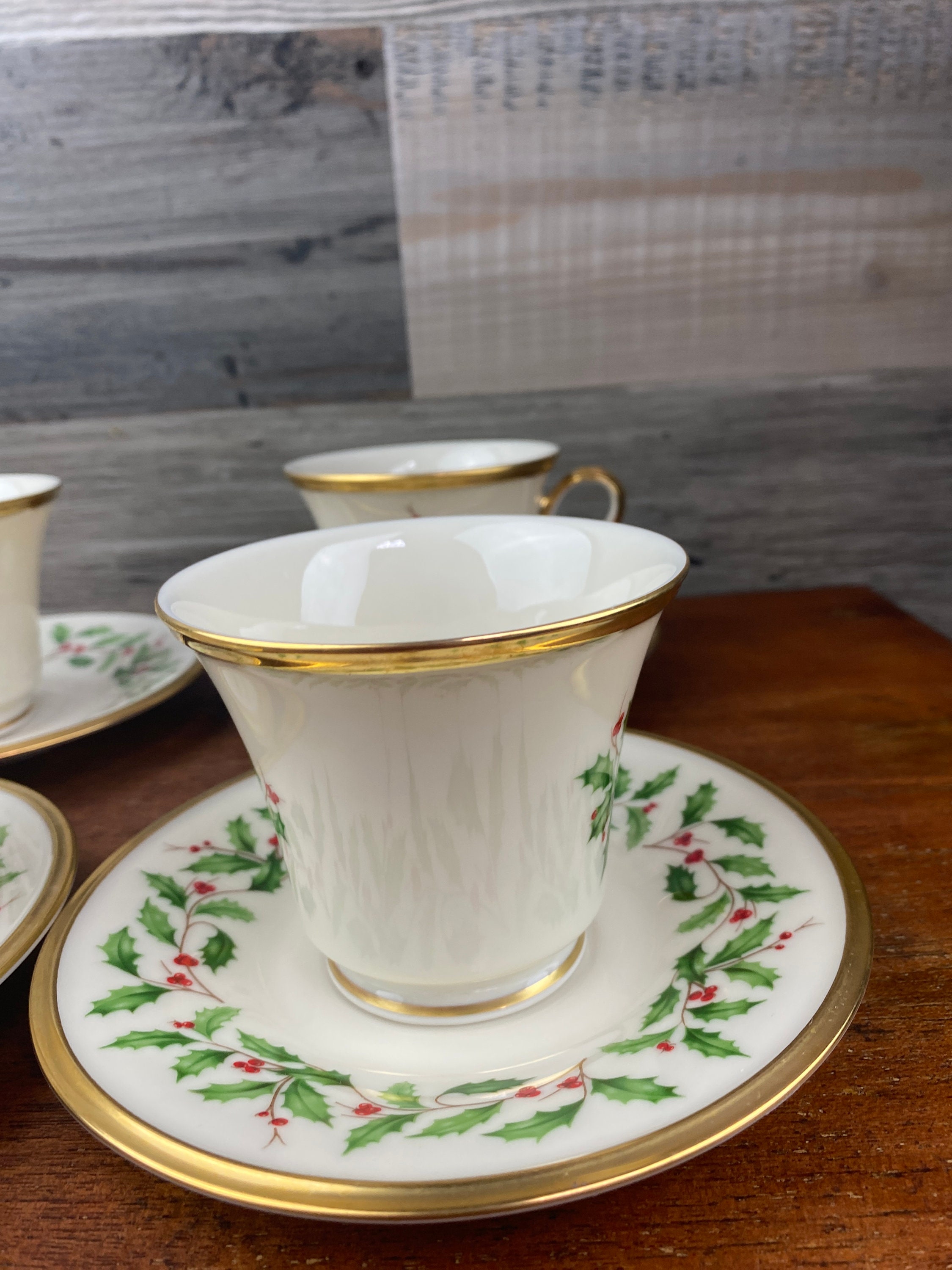 Classic Set of 4 Lenox Cup and Saucer Dimension Holiday Holly Etsy