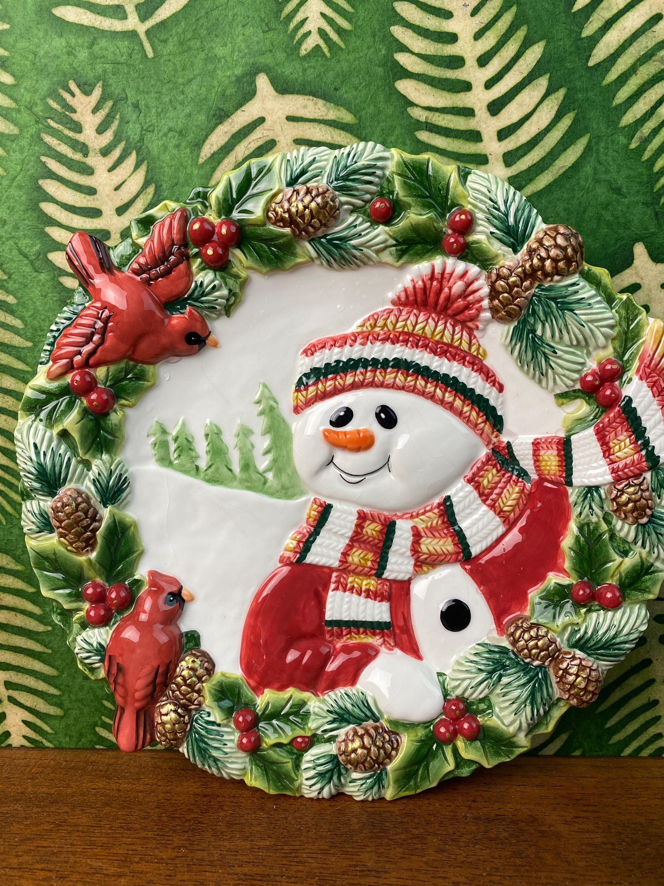 Xmasセール✨️ウォルナットプレートセット（ハート型スプーン付き） Fitz and Floyd Christmas Woodland Snowman Plate: Christmas