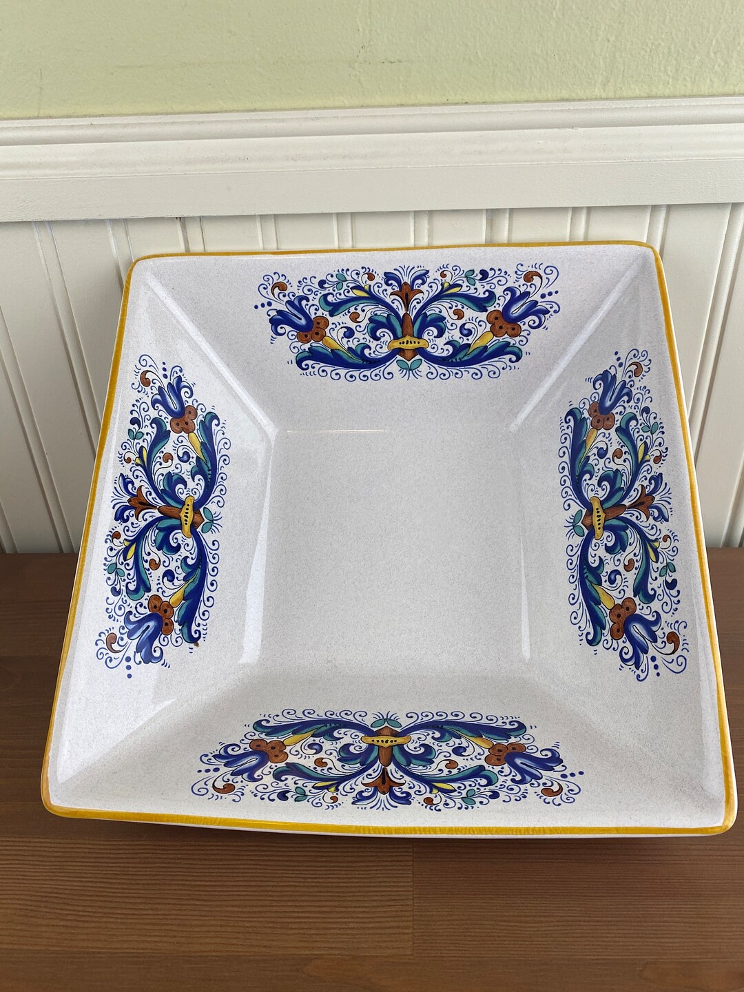 Deruta Ceramica Doubled Dragon Hand Painted Large Square Serving Bowl
