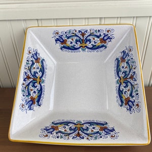 Nova Deruta Ceramica Doubled Dragon Hand Painted Large Square Serving Bowl, Deruta Pottery