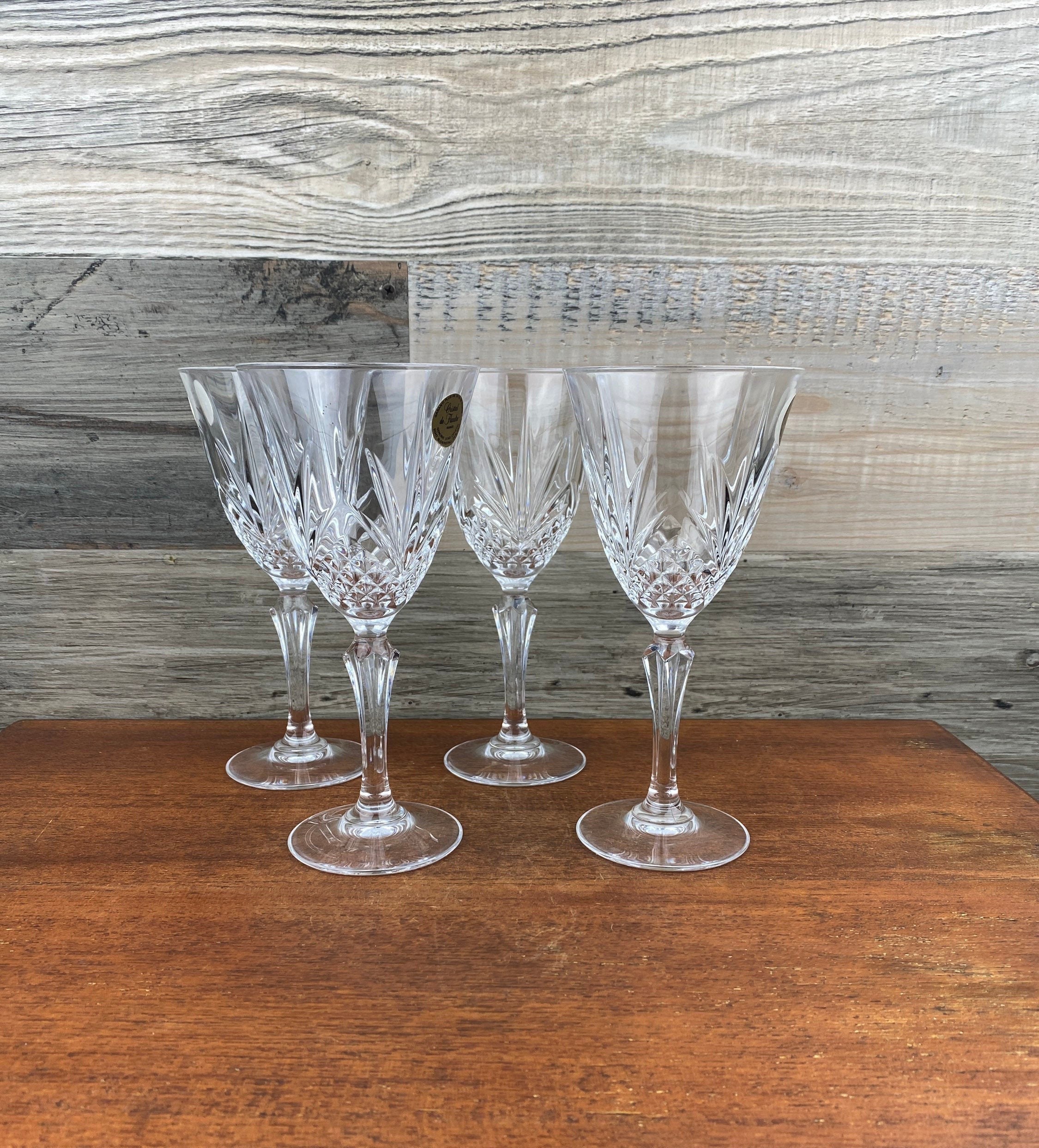 Five Faceted Crystal Wine Glasses Set, Vintage Stemware and Home Decor —  French Antiques Vintage French Decor French Linens Cafe au Lait Bowls and  more