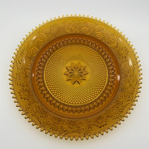 Mid Century Modern Tiara Indiana Glass  Amber Sandwich Round Glass Platter - Tiara Sandwich Amber Collection, Indiana Glass Tiara