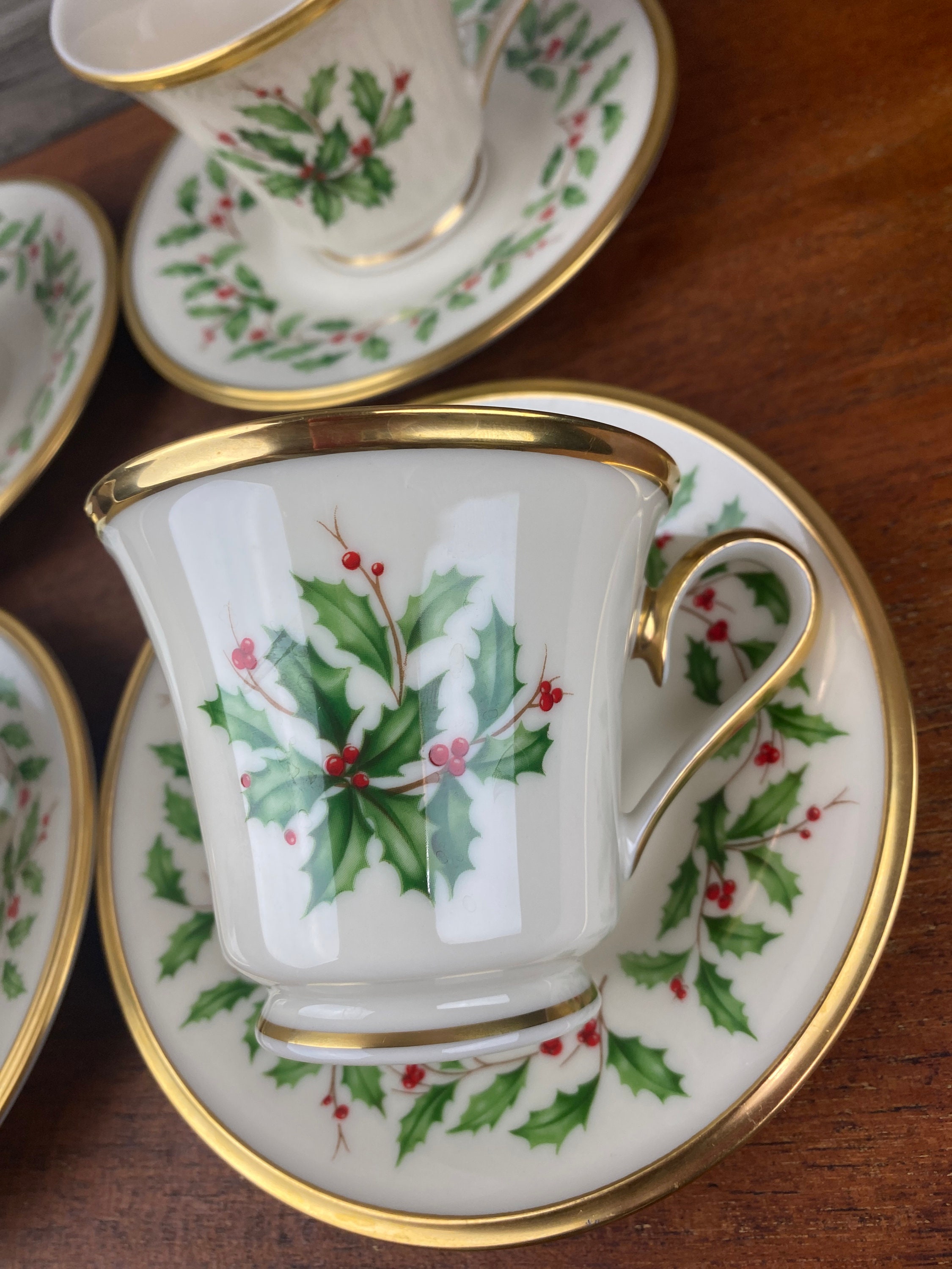 Classic Set of 4 Lenox Cup and Saucer Dimension Holiday Holly Etsy