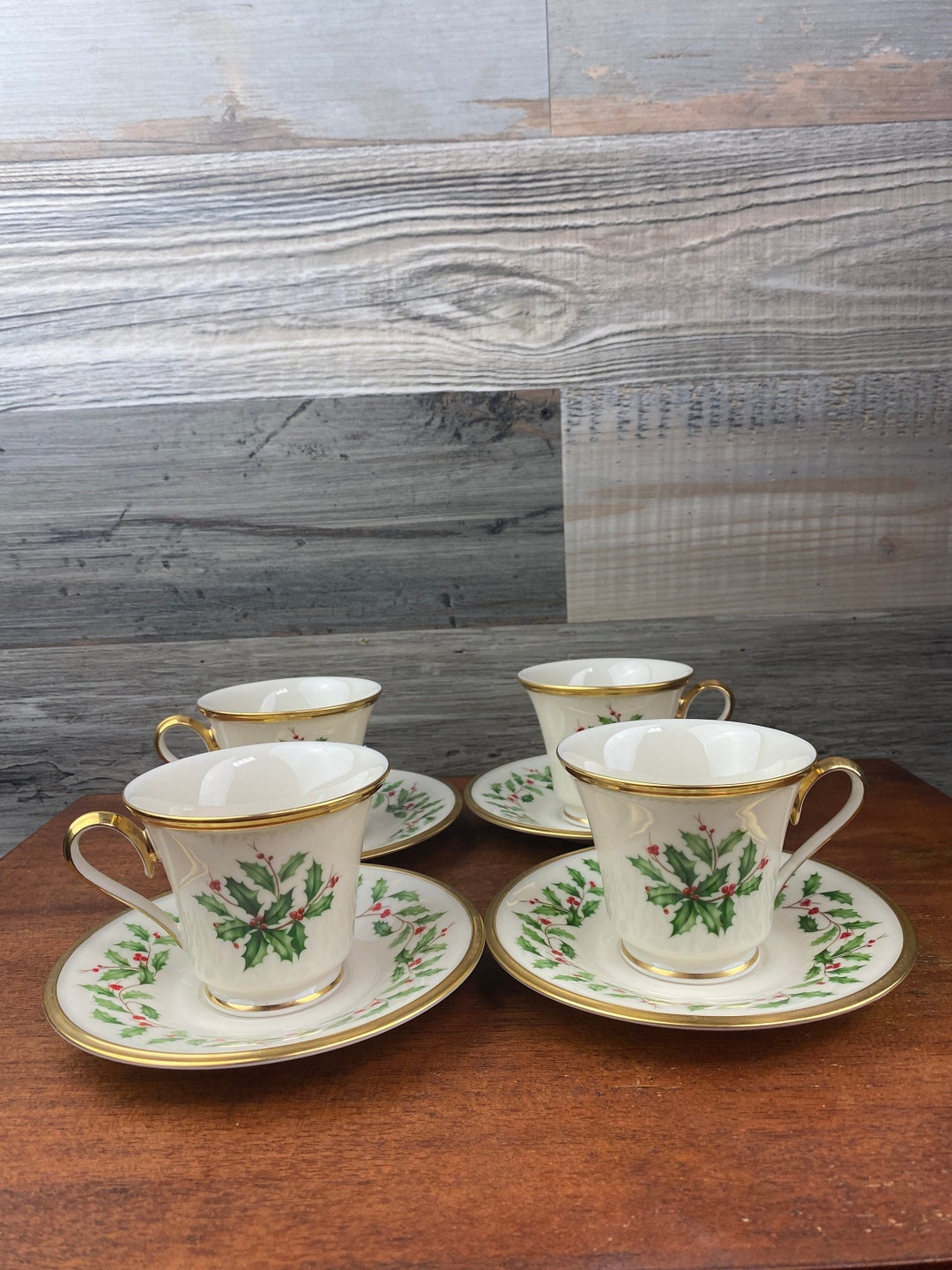 Classic Set of 4 Lenox Cup and Saucer Dimension Holiday Holly Etsy