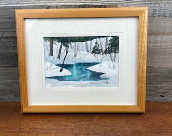 Original Watercolor Painting by Long Island,New York Artist Evelyn H. Lucas, Winter Landscape Art