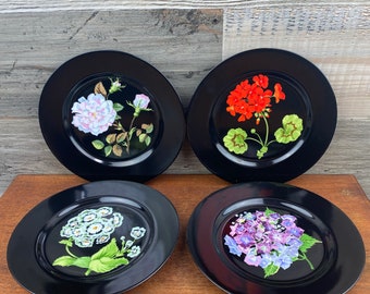 Tiffany & Co. Mrs. Delany's Flowers 黒皿 Rare Vintage Tiffany and Co. Mrs. Delaney's Flowers by Sybil
