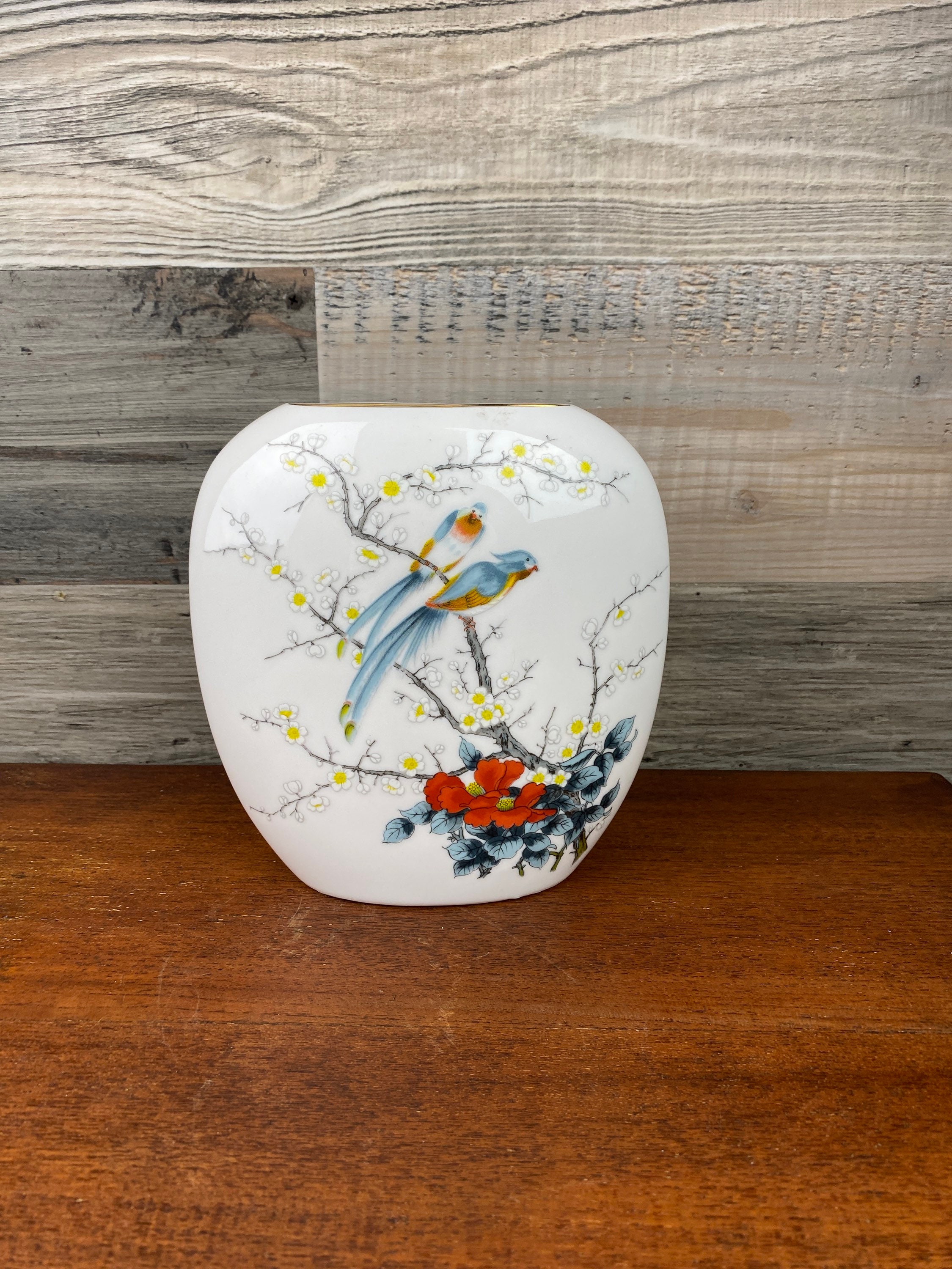 Vintage Jay Fine China Vase: Birds and Cherry Blossom Decor - Etsy