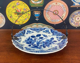 Vintage Hand painted Delftware (Delfts Blauw) bon-bon Trinket Dish with Handle