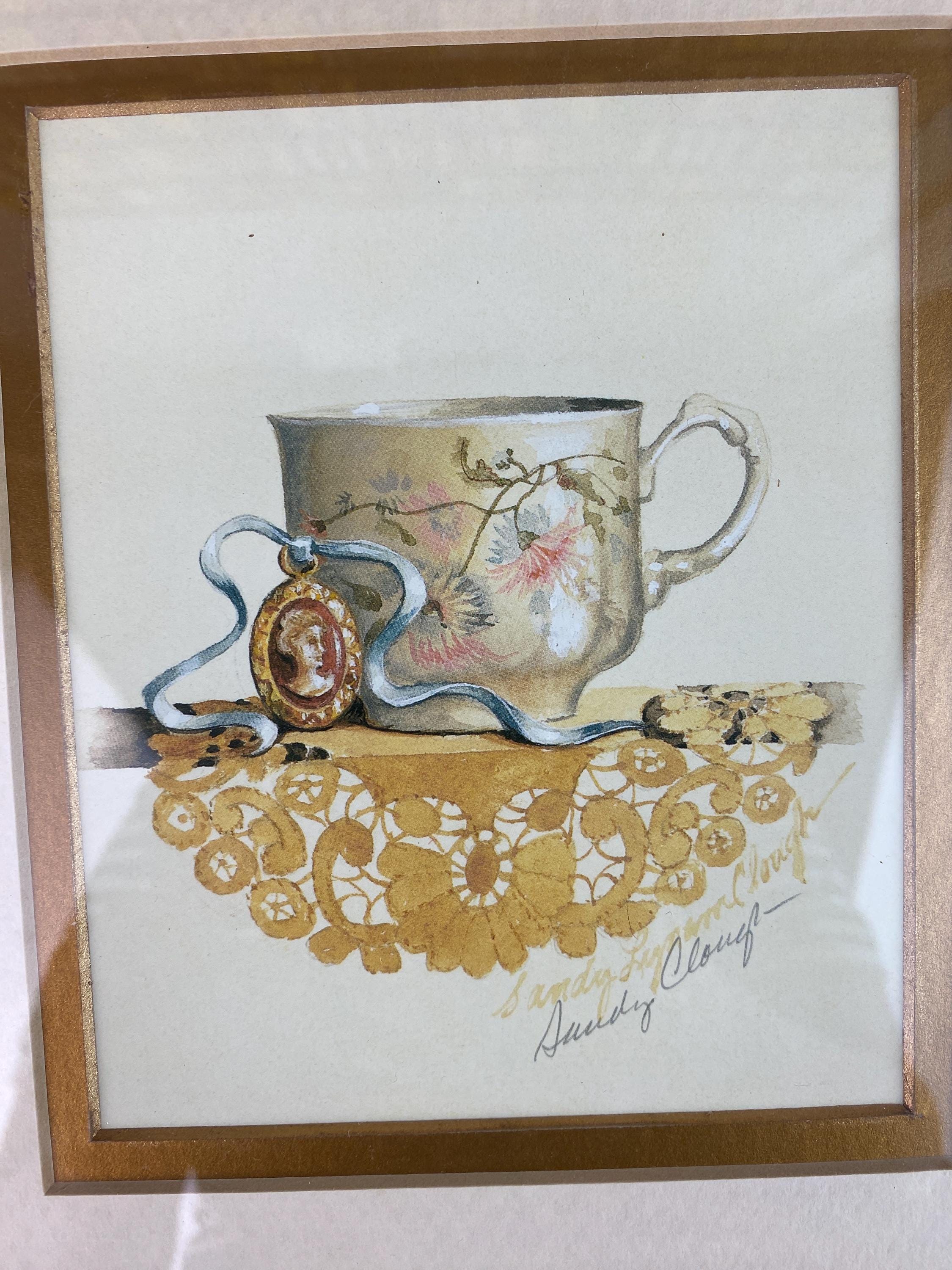 SandyLynam Cloughヴィンテージティーカップアート額装マット付き4