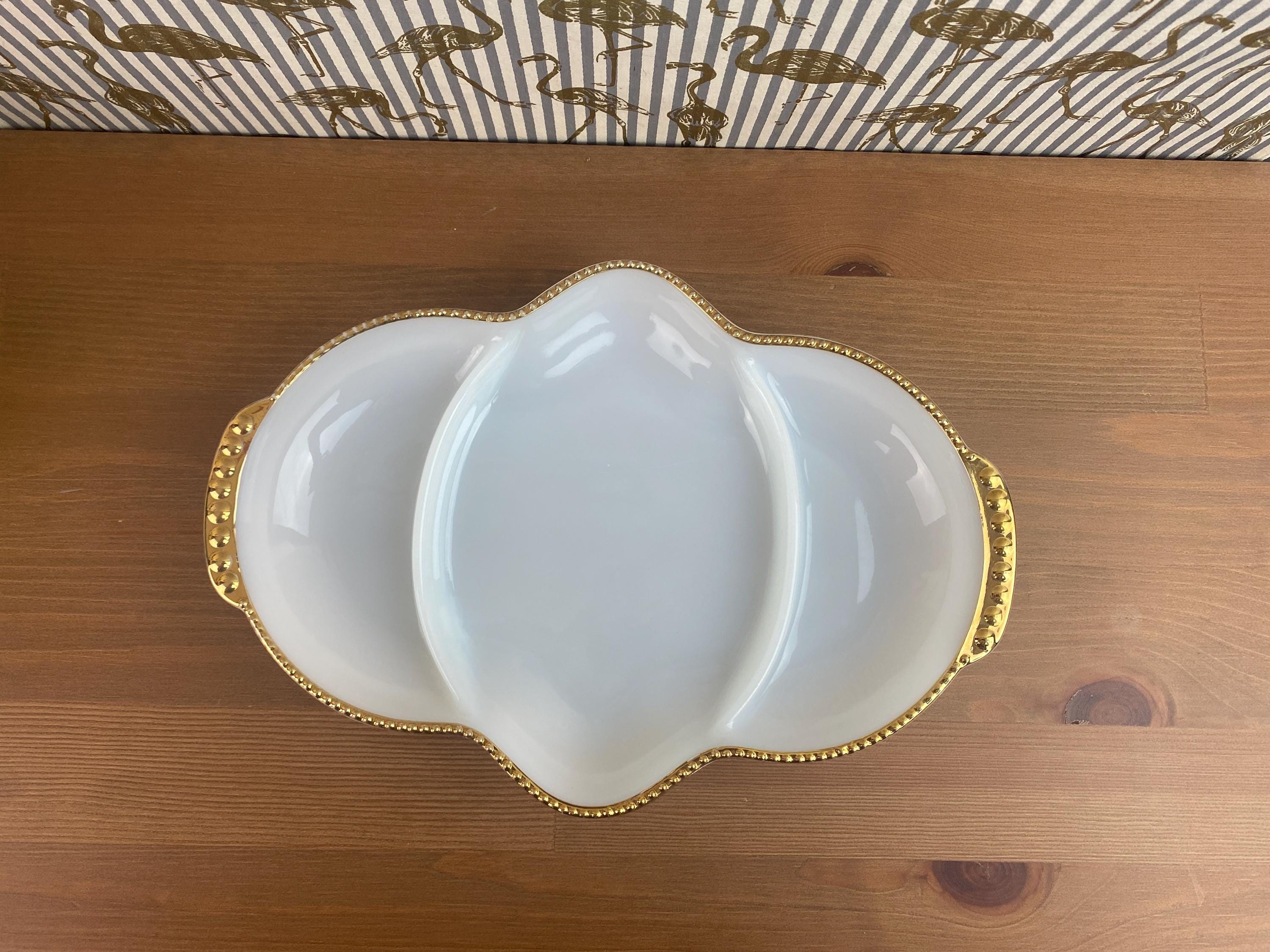 ヴィンテージ ファイヤーキング ミルクガラス レリッシュディッシュ