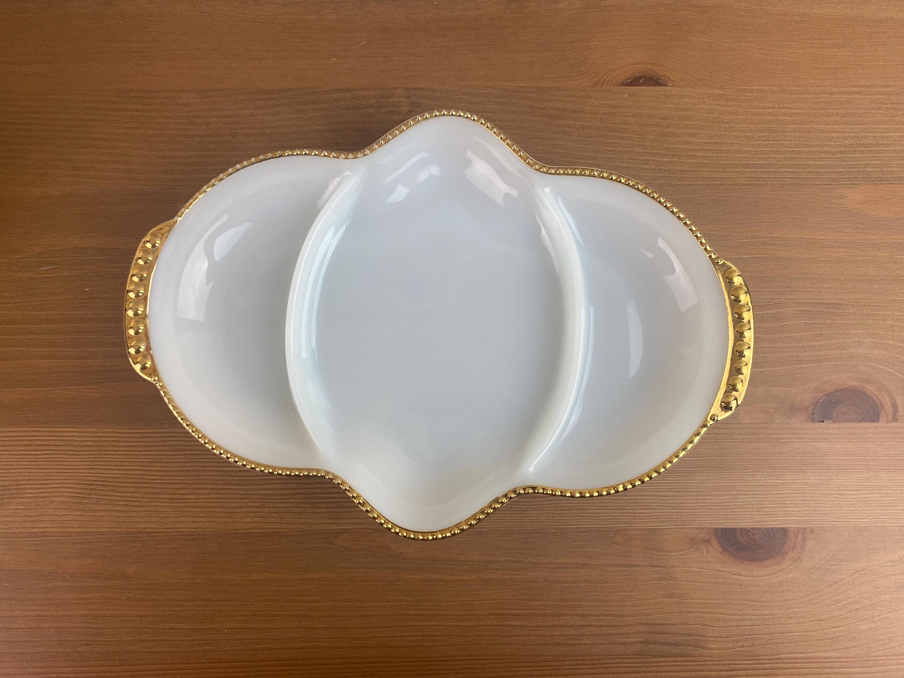 ヴィンテージ ファイヤーキング ミルクガラス レリッシュディッシュ