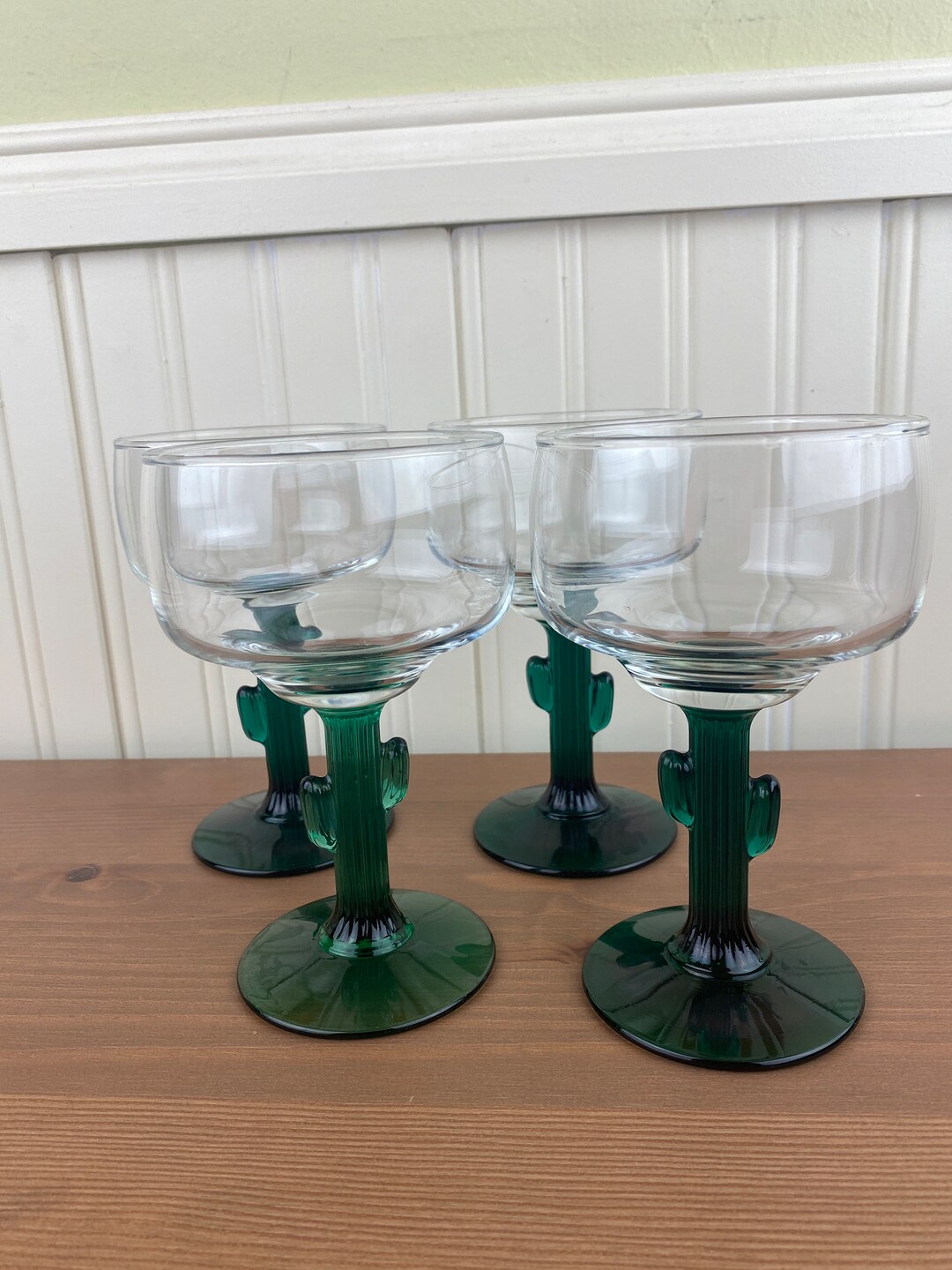 Set of 4 Vintage Libbey Cactus Margarita Glasses Circa 1980s, Set of 4