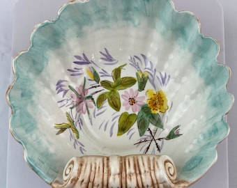 Handpainted Floral Clam Shell Bowl: Coastal Beach House Decor