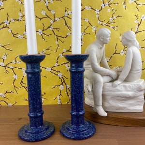 Pottery Blue Speckled Candlestick - Molde Portugal