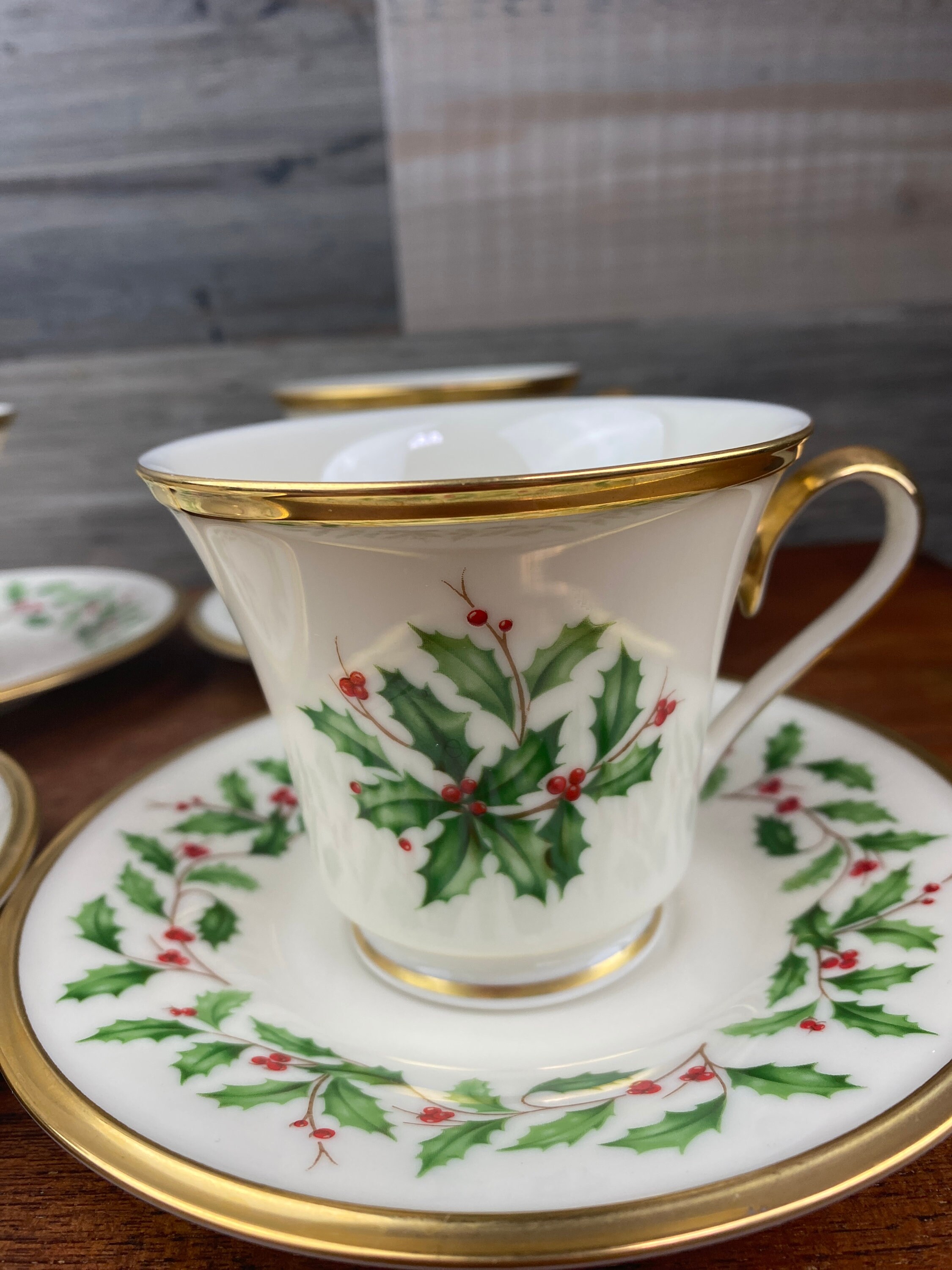 Classic Set of 4 Lenox Cup and Saucer Dimension Holiday Holly Etsy