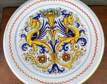 RAFFAELLESCO Ricco Deruta Hand Painted Cake Pedestal, Appetizers Platter, Italian Art Pottery, Deruta Pottery