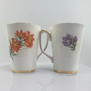 Vintage Royal Windsor Bone China &quot;Prairie Lily&quot; & &quot;Prairie Crocus&quot; Mugs - Made in England
