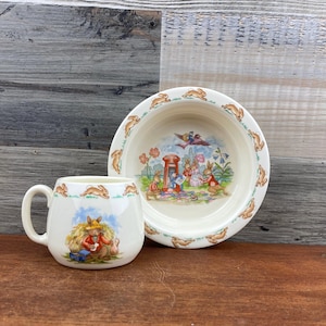 2 Piece Set Vintage Royal Doulton Bunnykins,  Bowl and Cup,  Bone China, Royal Doulton China, Made in England