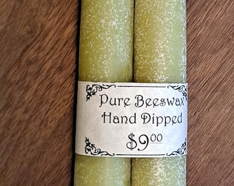 2 Beeswax Candles 7&quot; Hand Dipped Taper, Antique Patina
