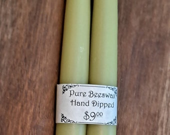 2 Beeswax Candles 7&quot; Hand Dipped Taper