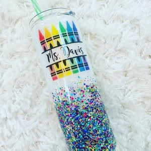 Crayon Teacher Glitter tumbler