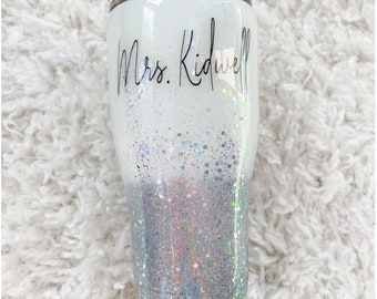 Snowy White and Silver Glitter Tumbler