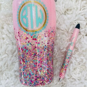 Light Pink Rainbow Confetti Glitter Tumbler (PEN SOLD SEPERATELY)