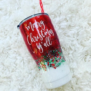 Merry Christmas Yall Glitter Tumbler
