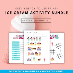 Ice Cream Activity Bundle for Kids, Printable Summer Activities, Ice Cream Activity Sheets, Kids Summer Printable