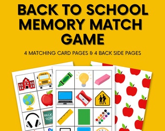 Back to School Memory Match Game: Printable Learning Activity (PDF)