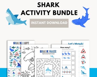 Shark Activity Bundle for Kids, Summer Activities for Kids, Printable Shark Activities, Summer Activity Sheets, Shark Activity Sheets