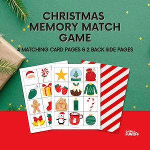 Christmas Memory Match Game for Kids, Memory Match Game, Preschool Games, Holiday Games, Printable Memory Match Game, Christmas Games
