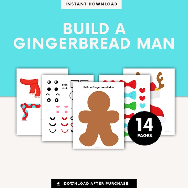 Build a Gingerbread Man, Christmas Activity, Busy Book Printable, Winter Learning Activity, Preschool Printable, Christmas Printable