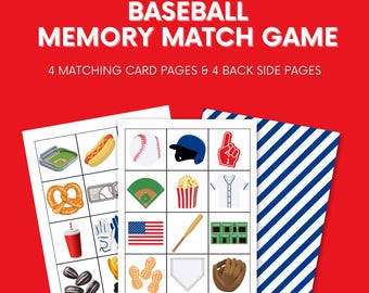 Baseball Memory Match Game: Baseball Activity for Kids (Digital Download)