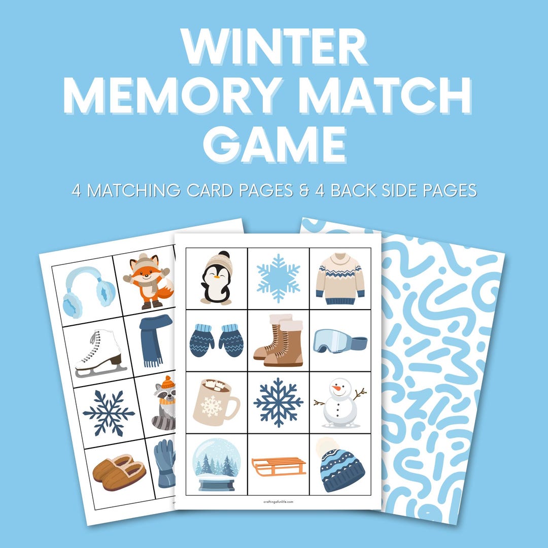 Winter Time Memory Winter Memory Match Game: Winter Activity for Kids (digital Download ...