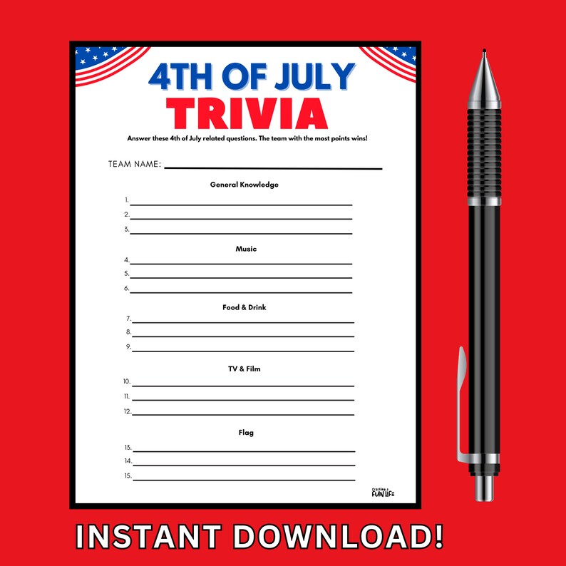 4th of July Trivia Game Bundle: Independence Day Party (printable PDF ...