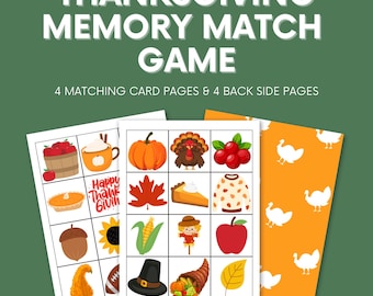 Thanksgiving Memory Match Game for Kids: Printable Preschool Activity (PDF)