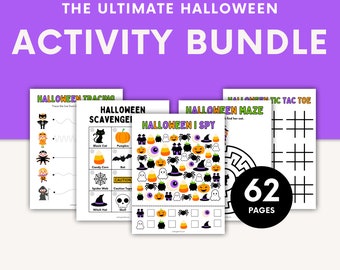 Halloween Activity Bundle: Games, Coloring, Maze (62 Pages) (Digital Download)