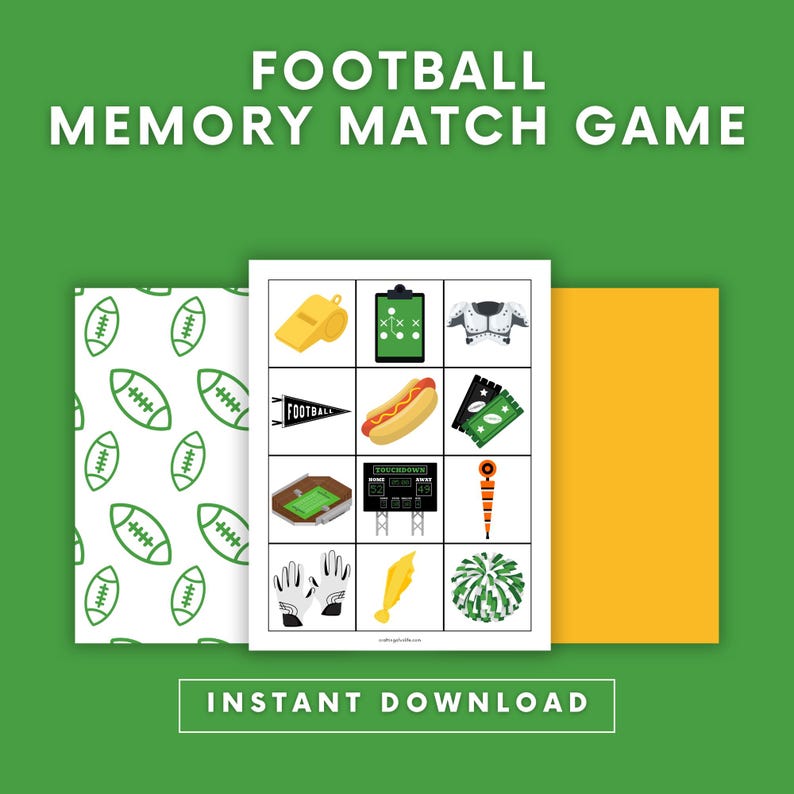 Football Memory Match Game: Football Activity for Kids (digital ...