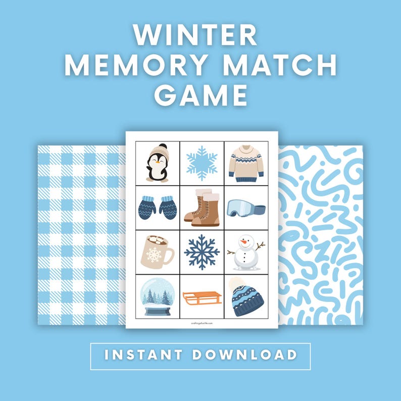 Winter Memory Winter Memory Match Game: Winter Activity for Kids (digital Download ...