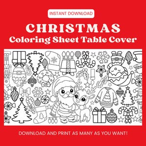 Christmas Kids&#39; Table Cover Coloring Sheet, Christmas Coloring Sheet for Kids, Printable Christmas Coloring Activities for Kids, Christmas