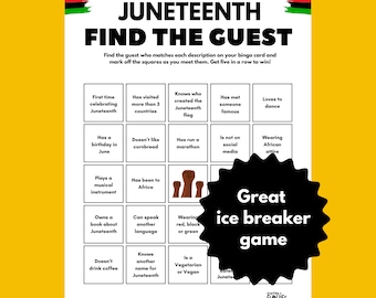 Juneteenth Find the Guest Bingo Game, Juneteenth Games, Printable Juneteenth Party Mix and Mingle Bingo, Juneteenth Party Games, Juneteenth